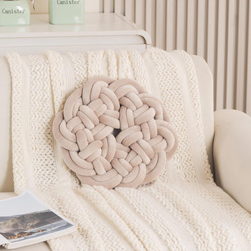 HOKIPO Round Braided Knot Cushion for Bed, Couch & Chair, 36 cm, Beige