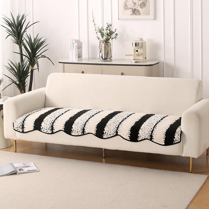 Luxury Wavy Anti Slip Plush Sofa Cover Mat, Black