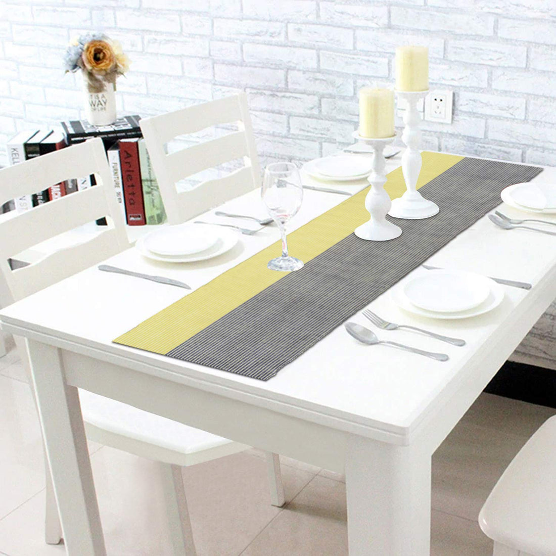 Buy Yellow Colour Cotton Ribbed Table Runner Online - HOKIPO | Har Ghar ka Humsafar
