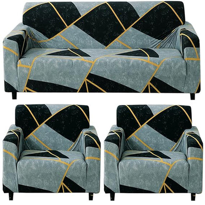 Elastic Stretchable Printed 140gsm Fully Covered Sofa Cover, Abstract Geometry