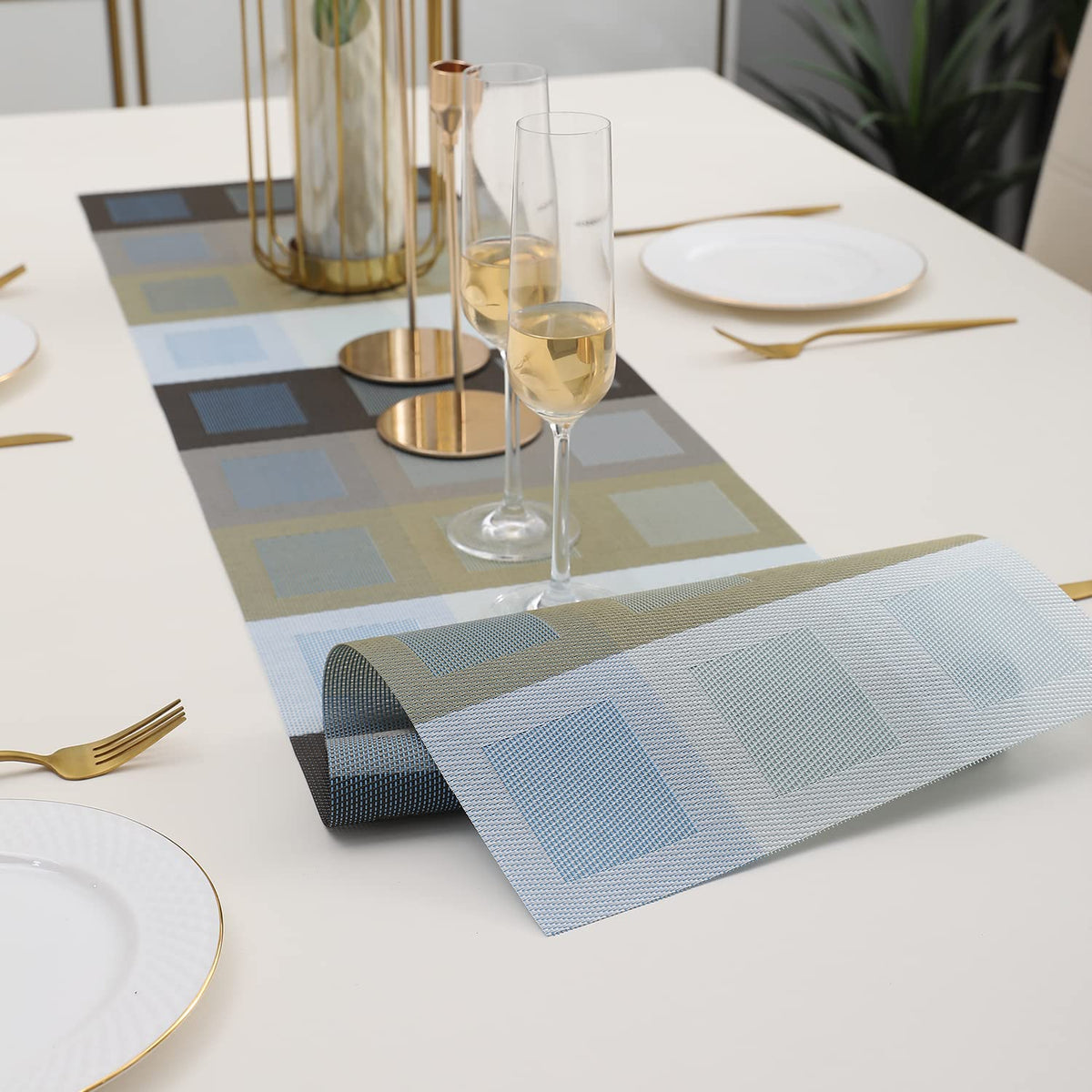 Buy Gradient Blue Colour PVC Table Runner Mat | HOKIPO