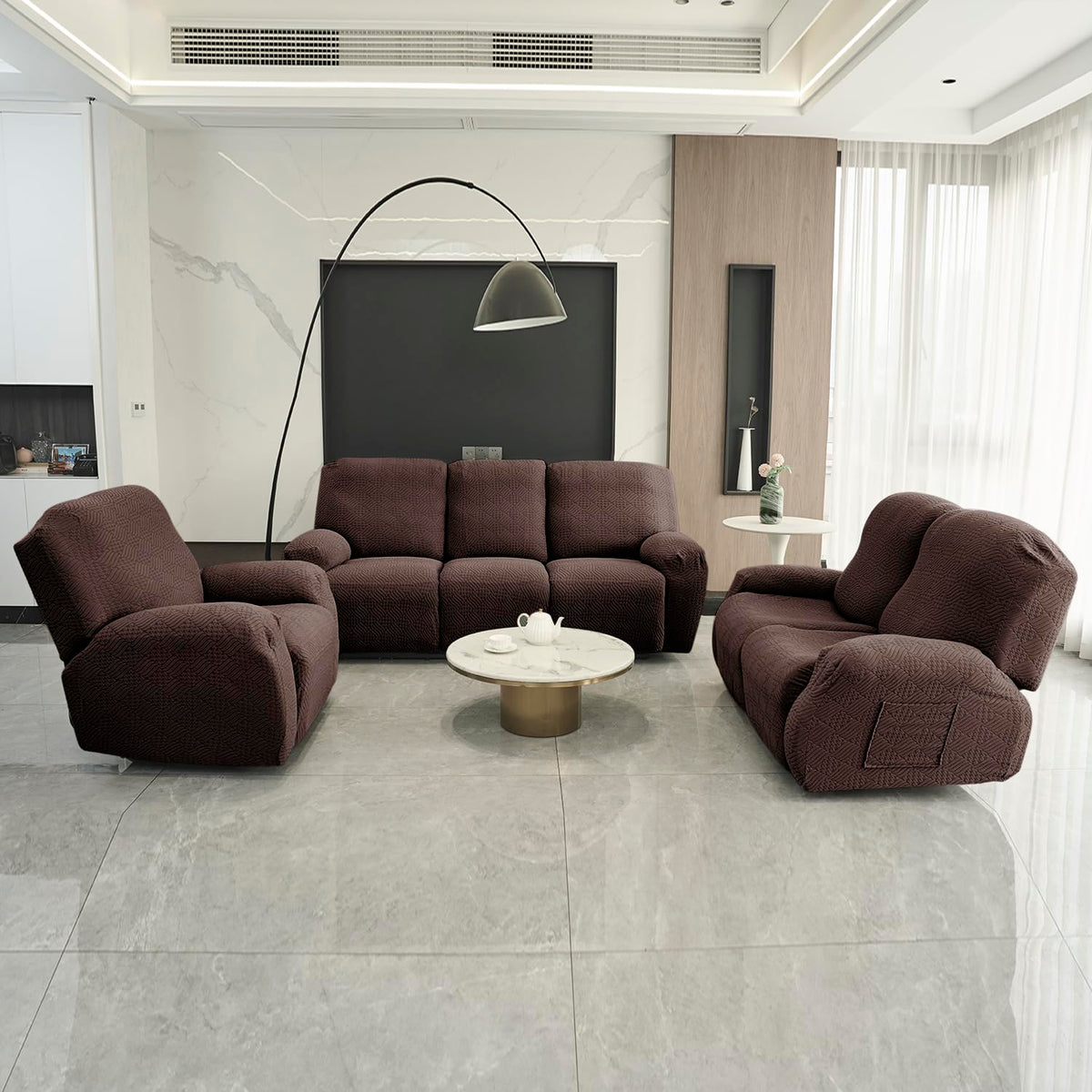 Buy Brown colour jacquard recliner sofa cover – 1,2,3 Seater | HOKIPO