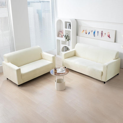 Beige premium elastic stretchable velvet sofa cover​ for  3 2 seater​ sofa