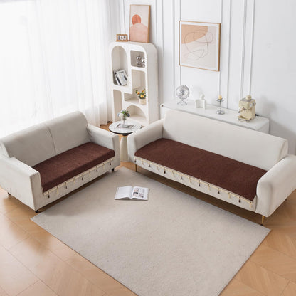 Serenity Tassel Chenille Sofa Cover with Tassel – Chestnut Luxe