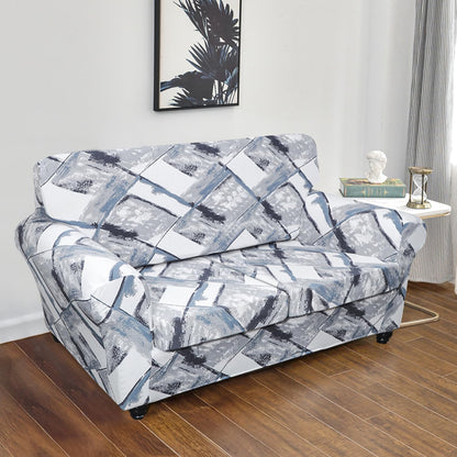 Printed Stretchable Sofa Slipcover with 1/2/3 Pc Separate Seat Cushion Cover for each 1/2/3 Seater, Graphite Glacier Grid