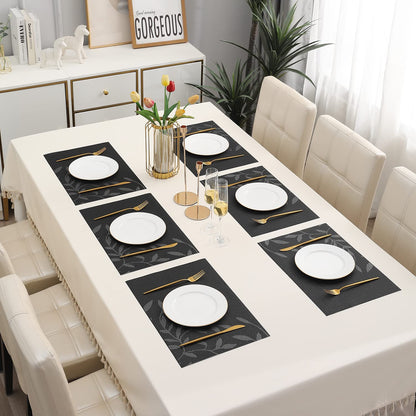 PVC Dining Table Mats, Black Leaves