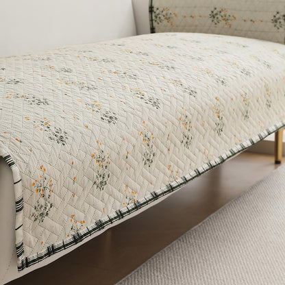 Quilted Sofa Seat Mat for 1/2/3 Seater with 2 Armrest Covers with Pockets, Light Green Ash Gypsy Flower