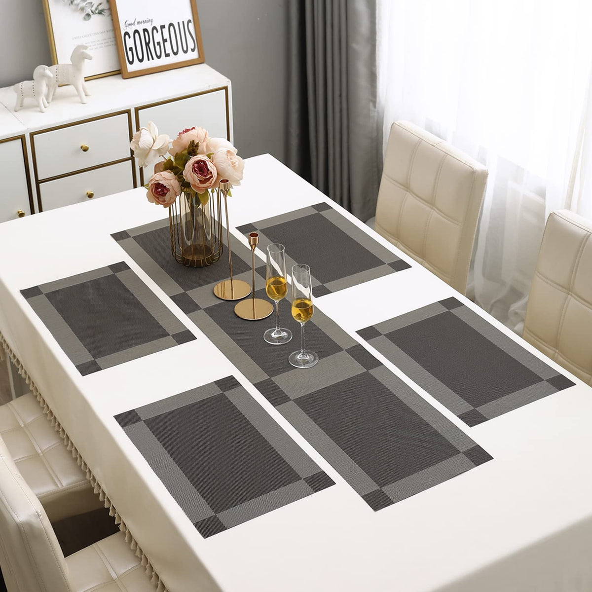 PVC Dining Table Mats, Dark Grey