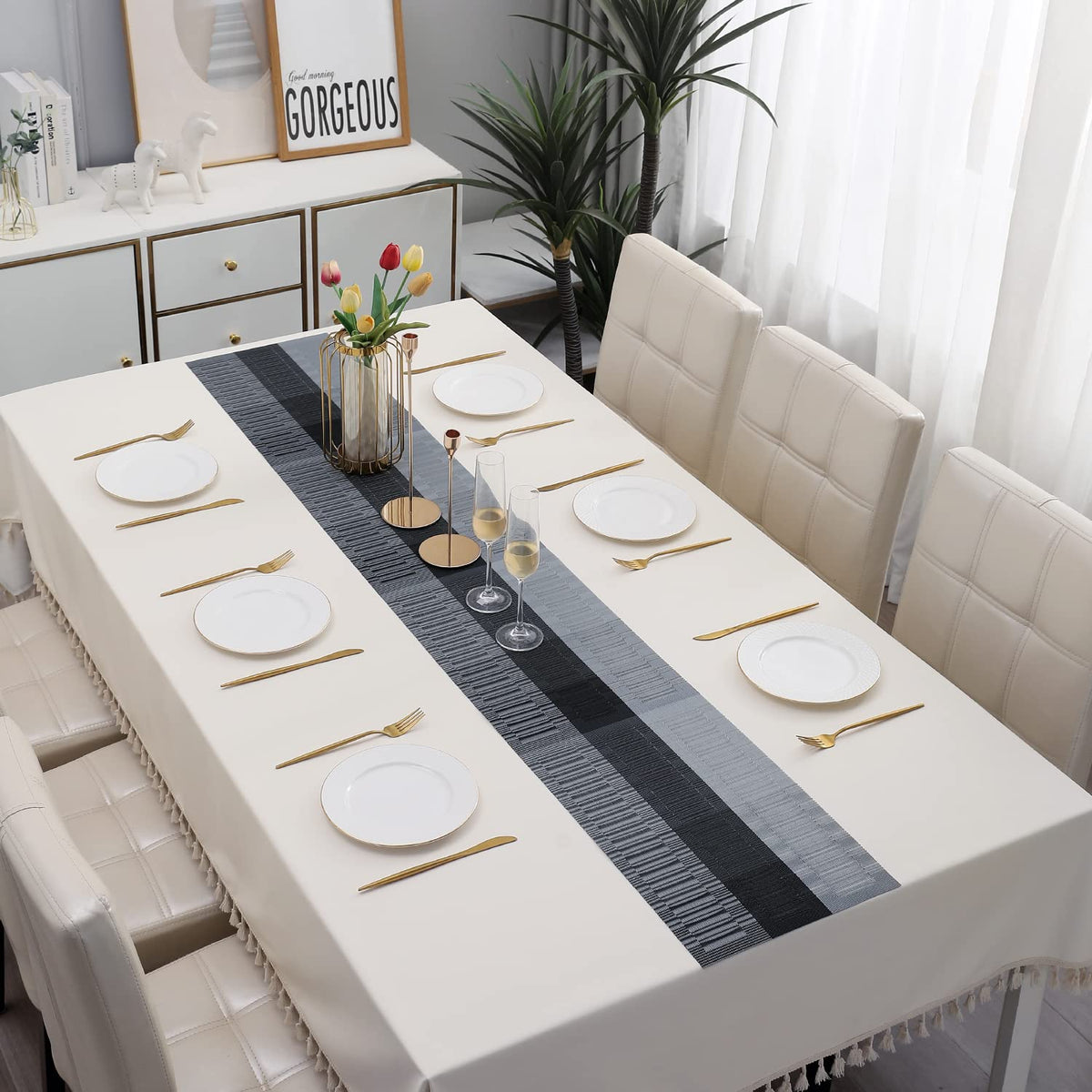 Buy Solid Grey Colour PVC table runner for dining table | HOKIPO