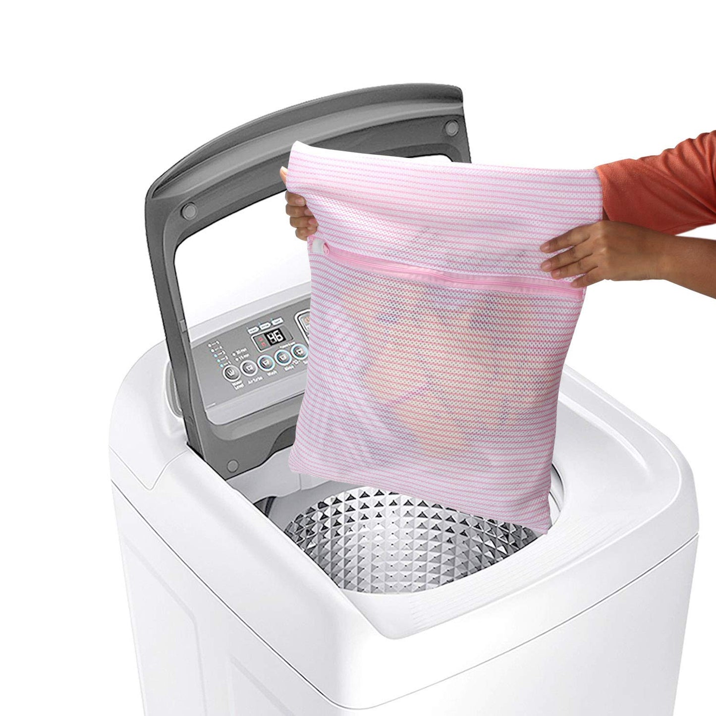 Double Layered Padded Mesh Laundry Clothes Washing Bag, Pack of 3, Pink