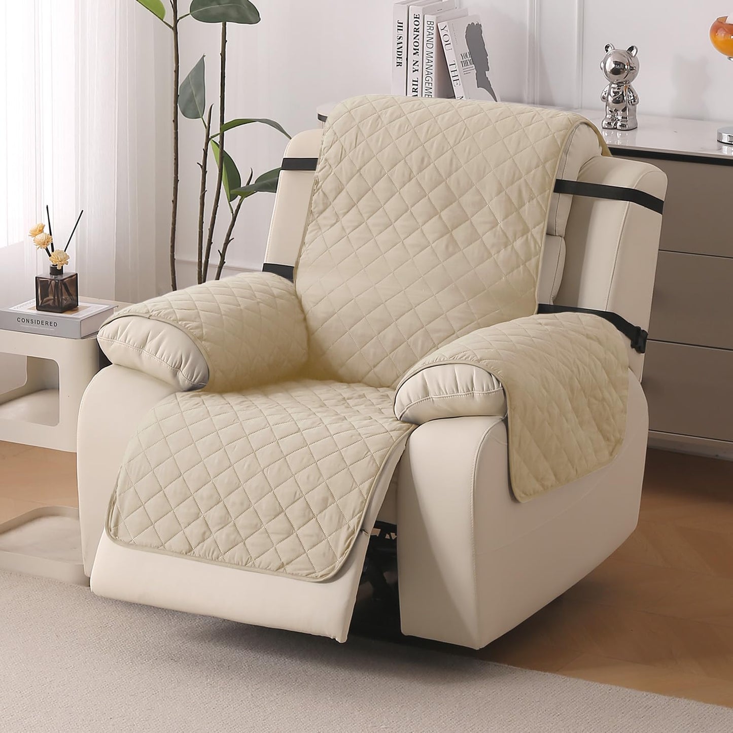 UrbanQuilt Recliner Sofa Slipcover Mat with Dual Belt for 1/2/3 Seater - Beige
