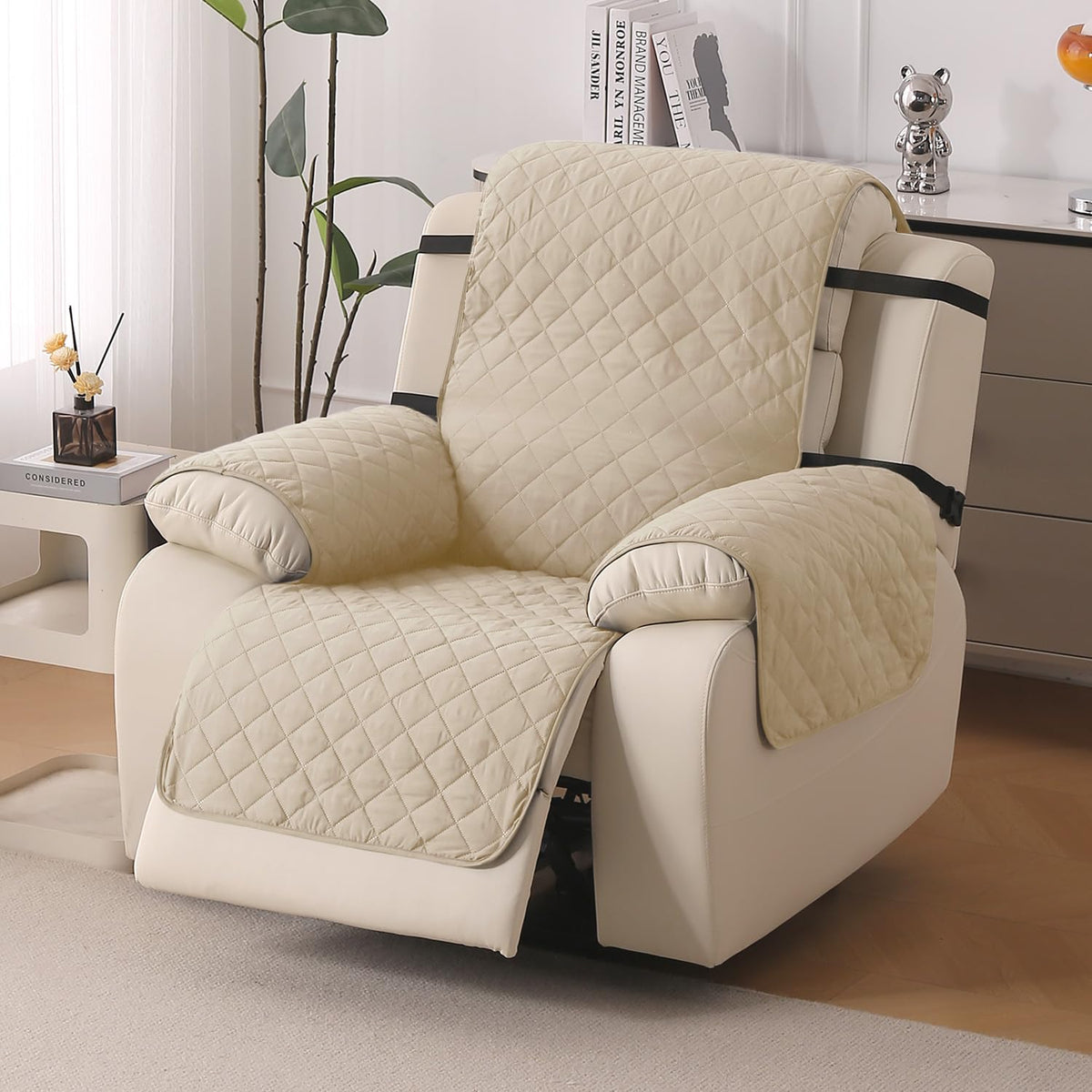 UrbanQuilt Recliner Sofa Slipcover Mat with Dual Belt for 1/2/3 Seater - Beige