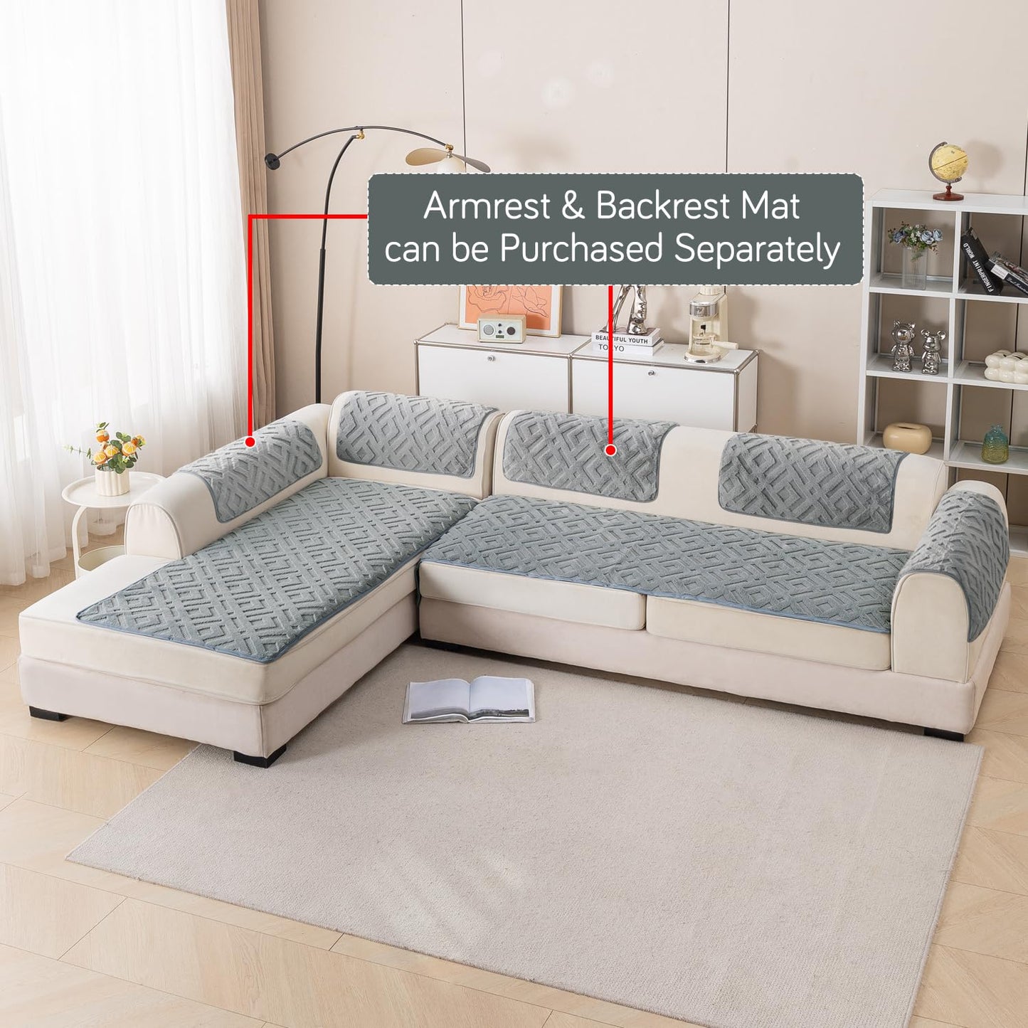 Velvet Maze Premium L Shape Sofa Cover Seat Mat, Dark Grey