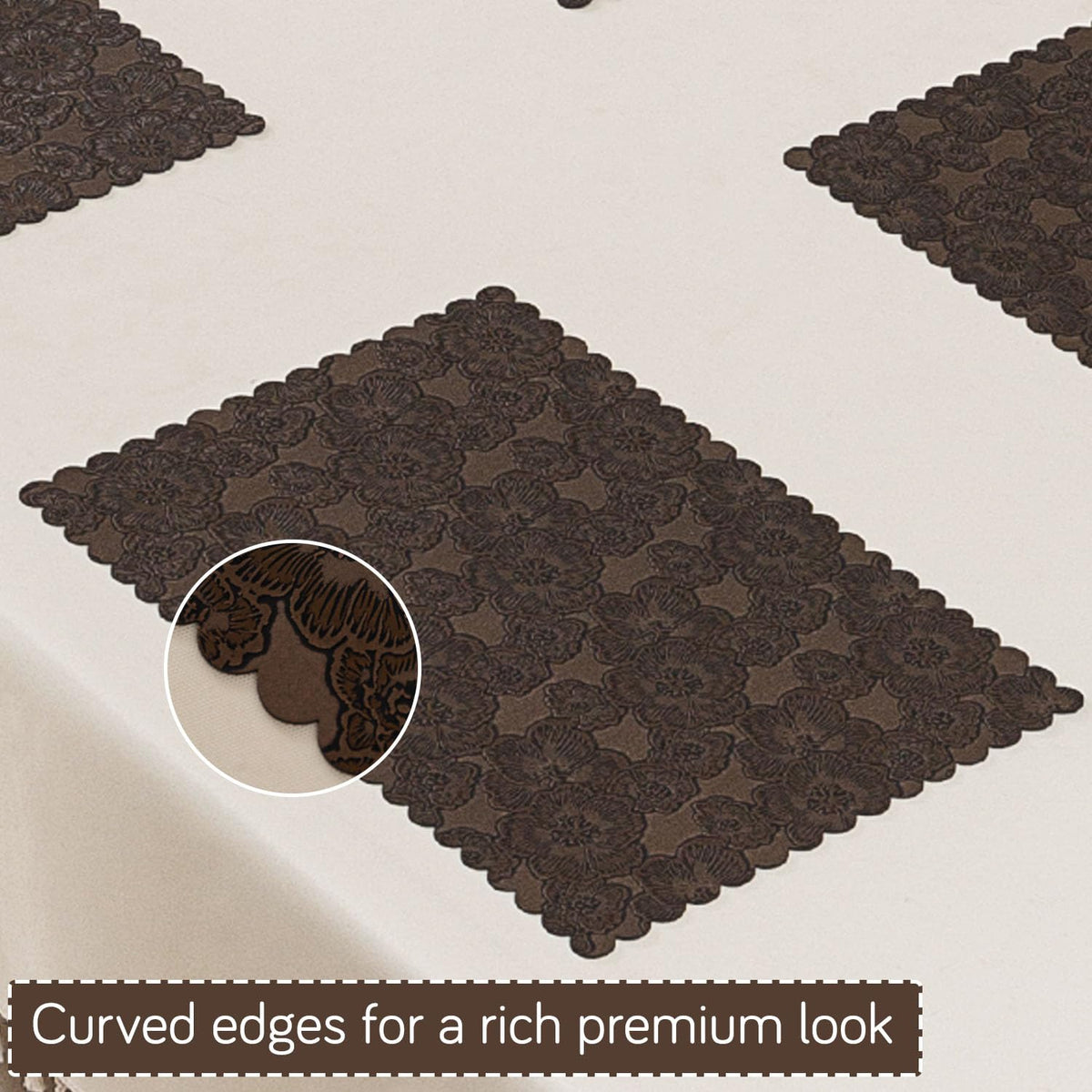 Florista Blush Royal Luxe Faux Leather Mats for Dining Table - Irish Coffee