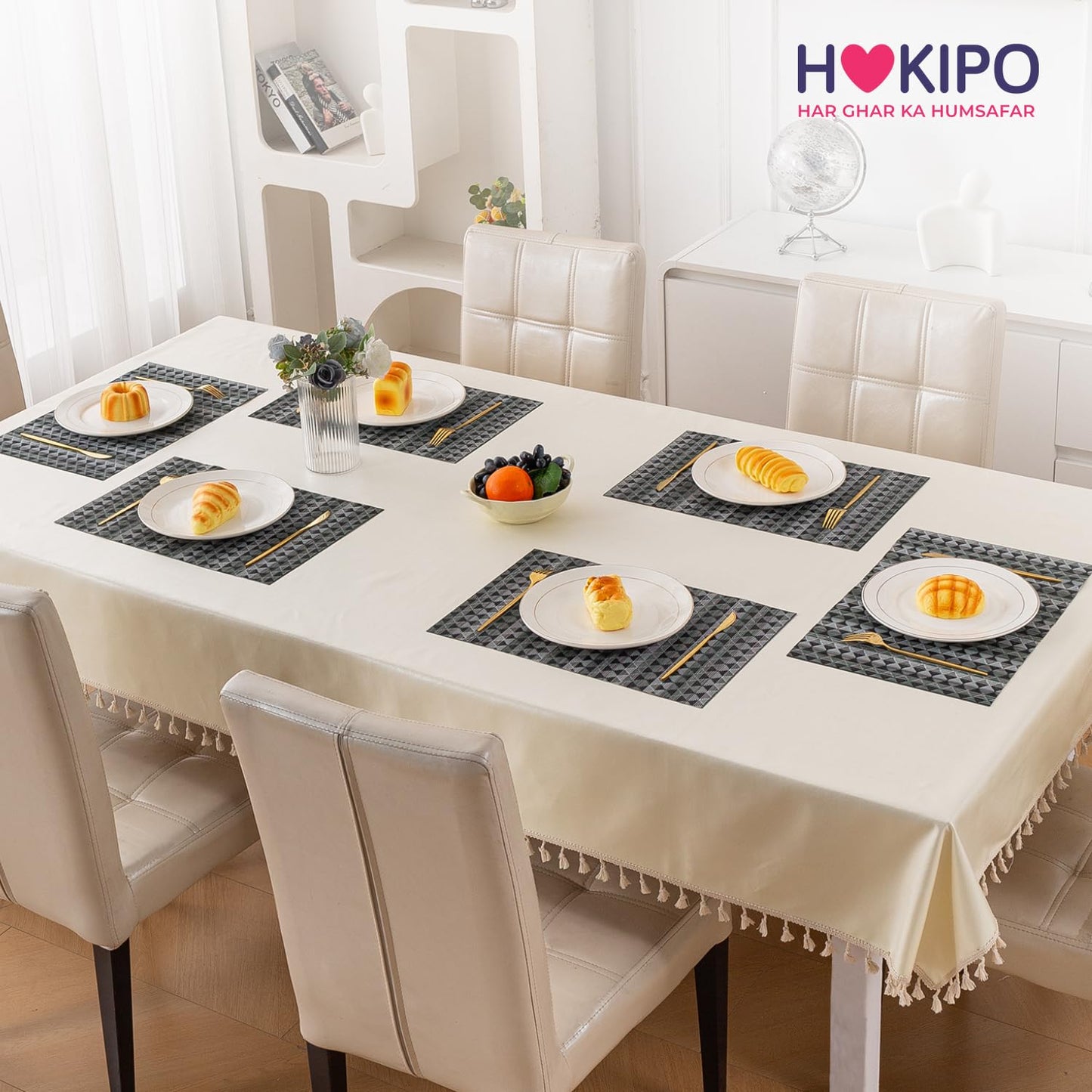 RhombusEcho Washable PVC Mats for Dining Table - Intense Grey