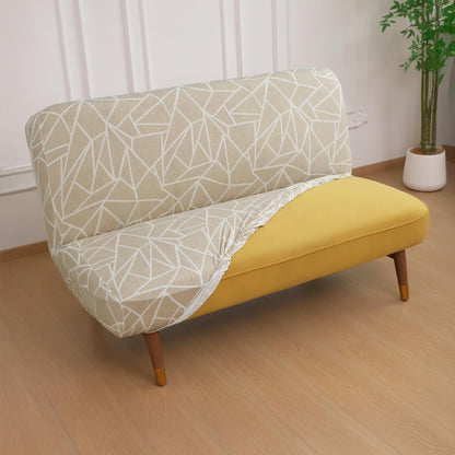 Elira Series Stretchable Elastic  Armless Sofa Cover – 140 GSM, Futon Slipcover, Easy Fit, Beige Abstract Geometry