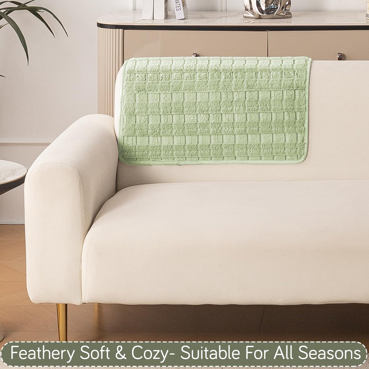 'Plush Haven' Premium Anti Slip Sofa Cover Mat, Pastel Green