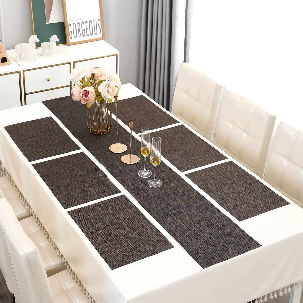 PVC Dining Table Mats, Dark Brown