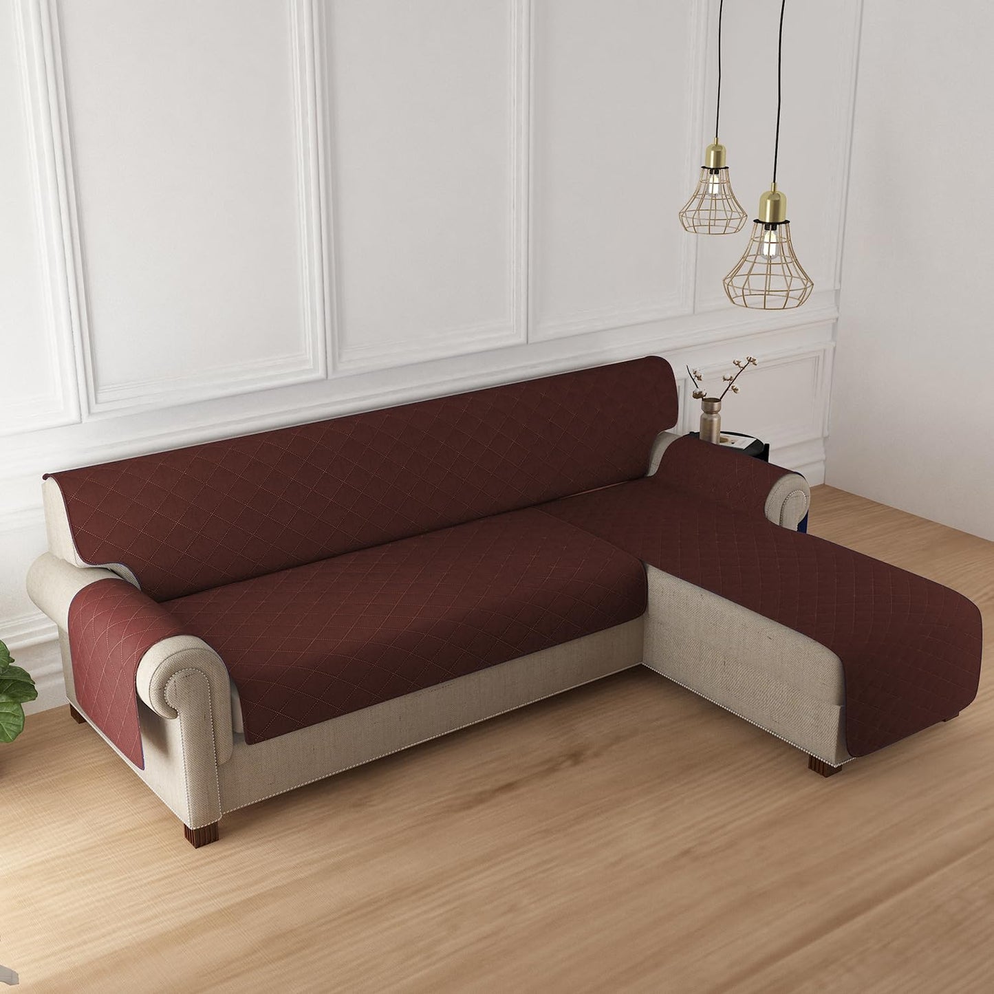 HOKIPO Quilted Reversible One Piece L Shape 4/5/6 Seater Sofa Cover Mat, Brown