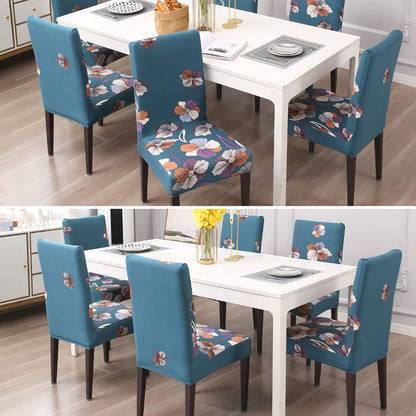 Elastic Stretchable Dining Chair Cover, Teal Blue Dragon Hibiscus