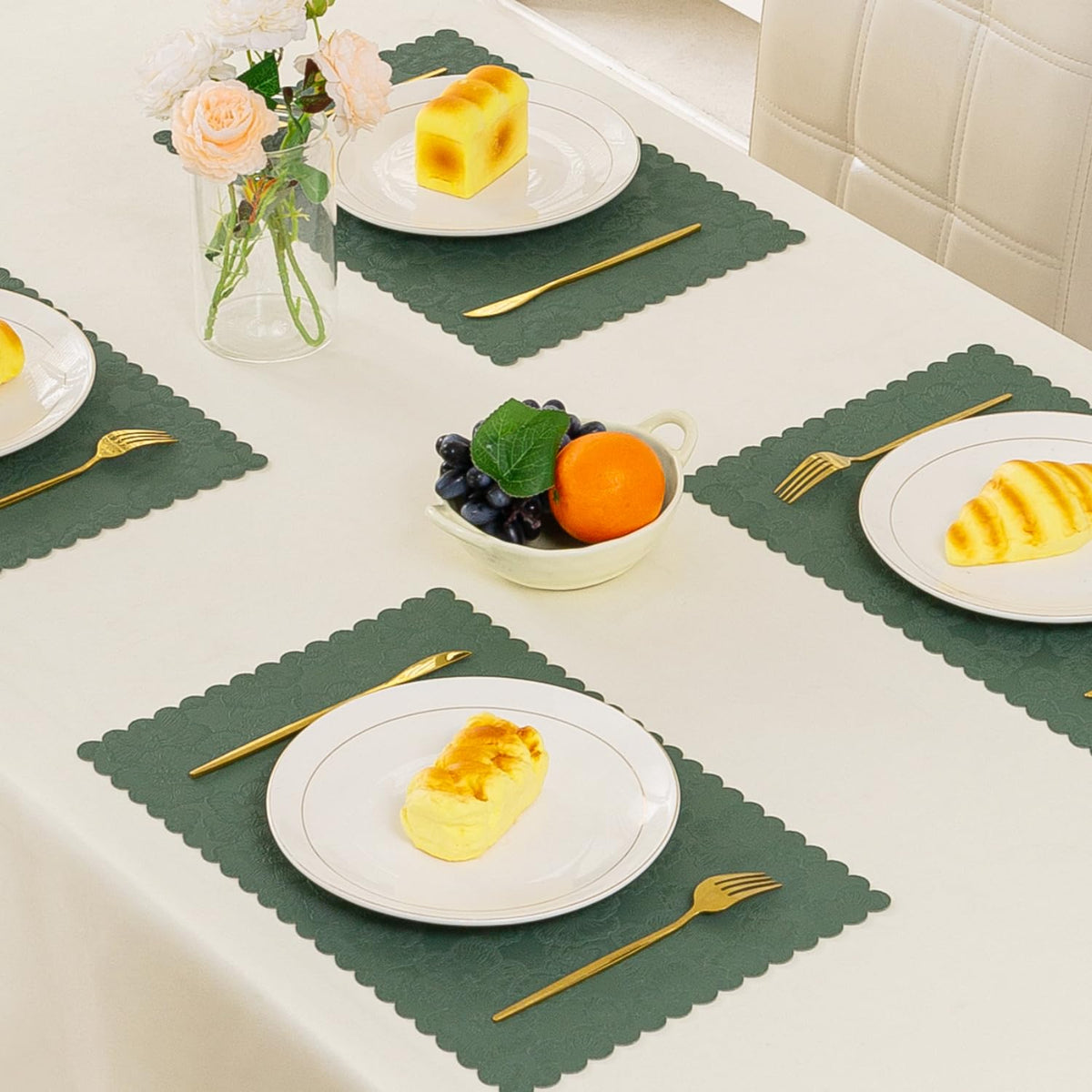 Florista Blush Royal Luxe Faux Leather Mats for Dining Table - Sage Green