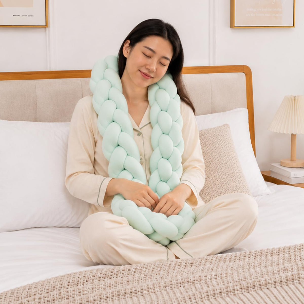 HOKIPO Braided Knot Chain Pillow for Sofa & Bed, 200 cm, Green