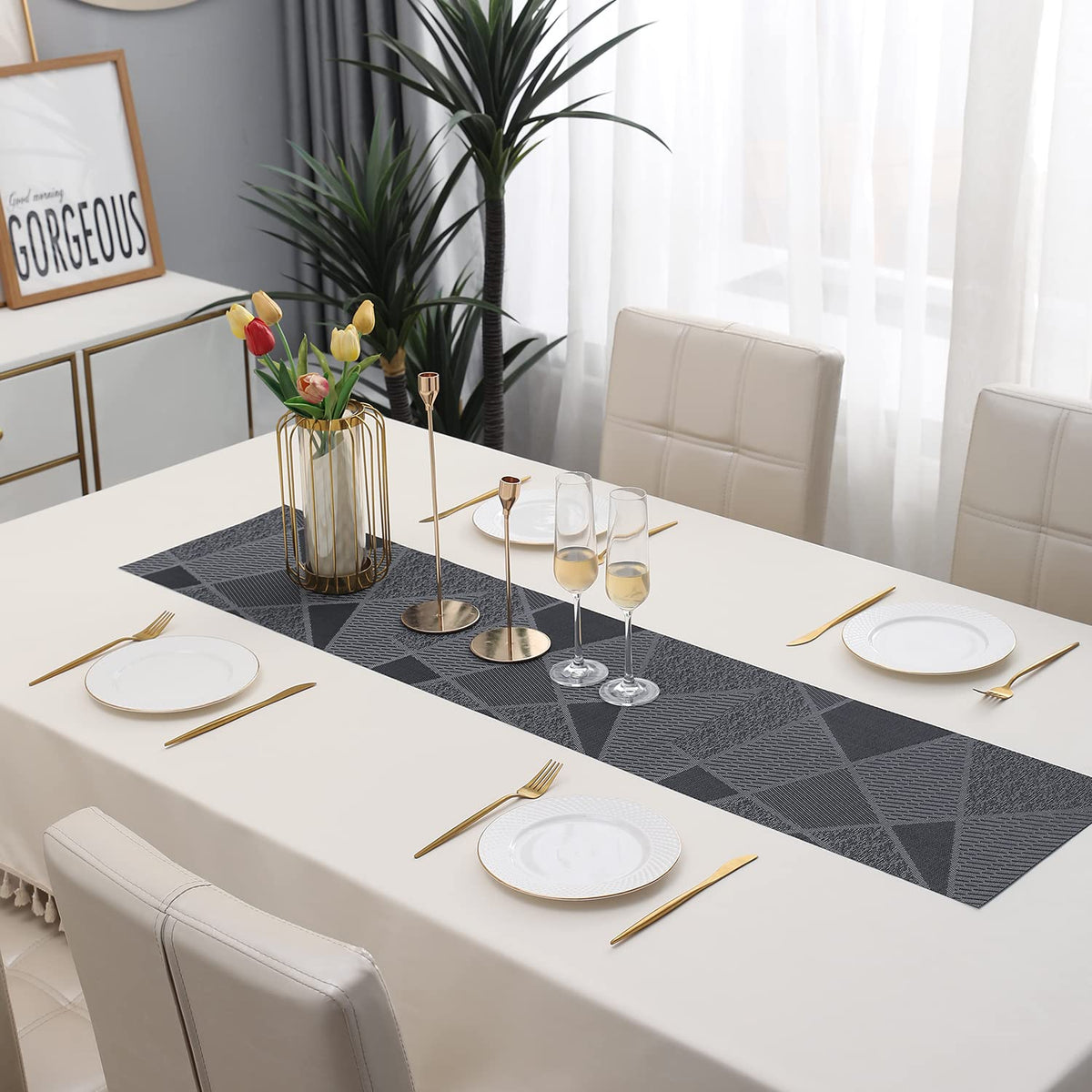 Buy Abstract Black Colour PVC Table Runner Online - HOKIPO | Har Ghar Ka Humsafar