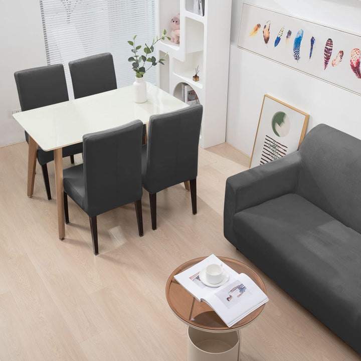 Dark Grey matching elastic velvet chair and sofa covers
