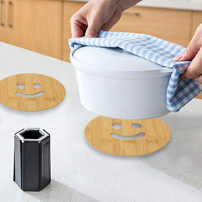 HOKIPO Smily Bamboo Wooden Coasters for Home Pan Pot Holder - Pack of 2/4/6