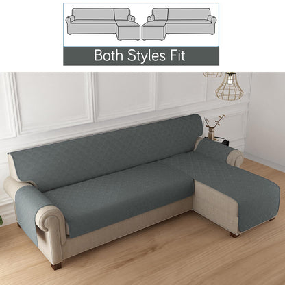 HOKIPO Quilted Reversible One Piece L Shape 4/5/6 Seater Sofa Cover Mat, Dark Grey