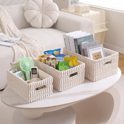 Plush Storage Organizer Baskets for Storage, Set of 3, Cream