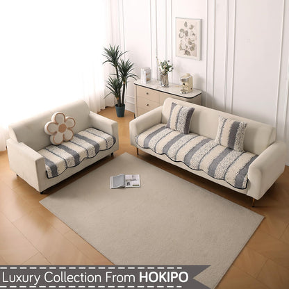 Luxury Wavy Anti Slip Plush Sofa Cover Mat, Pewter Grey