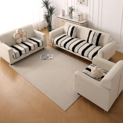 Luxury Wavy Anti Slip Plush Sofa Cover Mat, Black