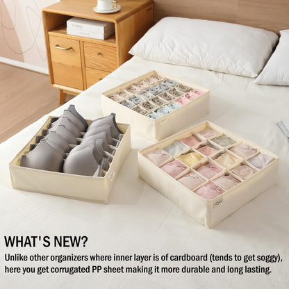 Undergarment Organizer Storage Box for Drawers Panty Socks Tie Lingerie Organizer for Wardrobe, 7/16/24 Grid, Beige