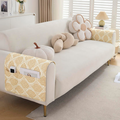 Polyester Printed Quilted Sofa Cover Mats, Ogee Ivory
