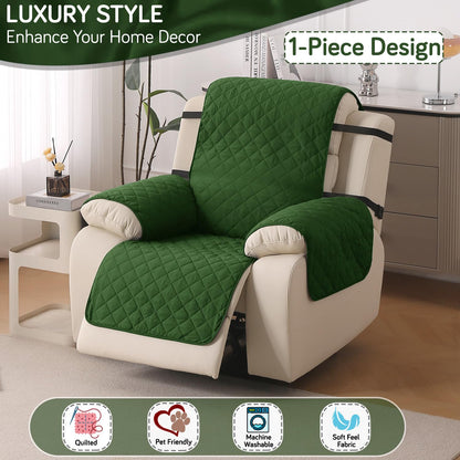 UrbanQuilt Recliner Sofa Slipcover Mat with Dual Belt for 1/2/3 Seater - Forest Green
