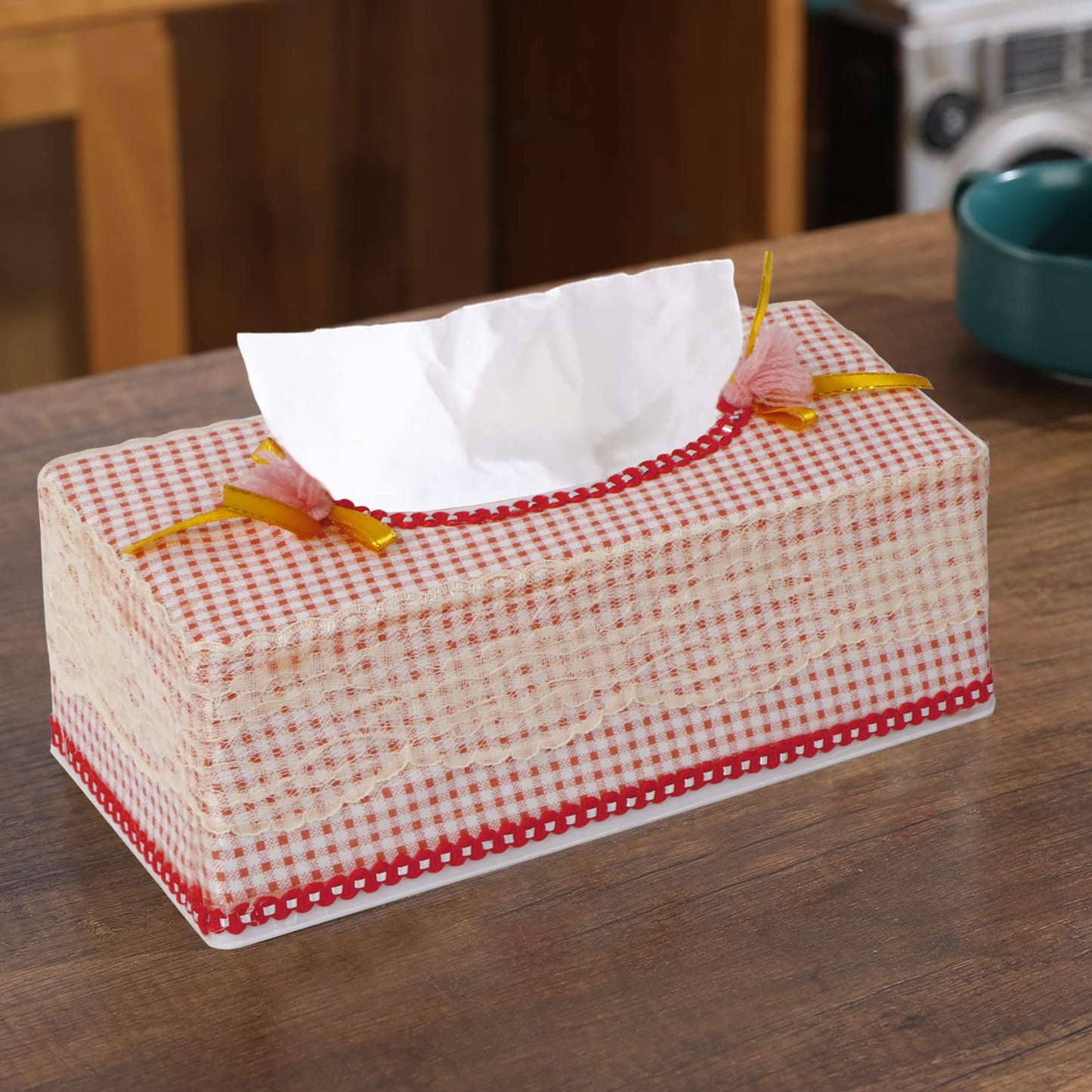 Plastic Tissue Box Holder, Checkered Red