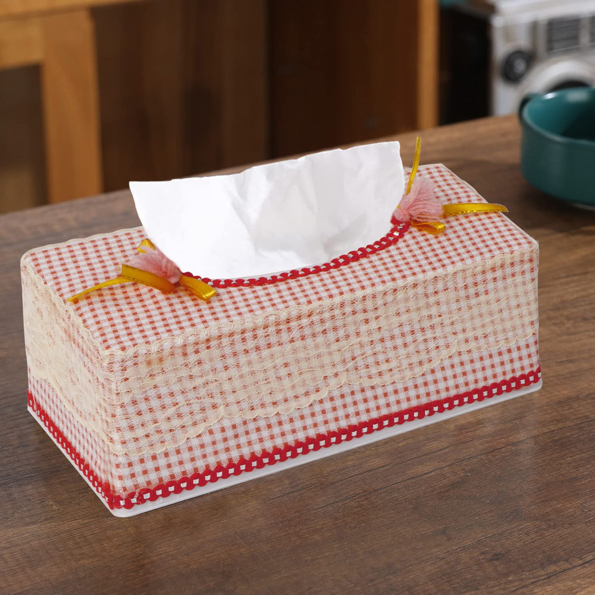 Plastic Tissue Box Holder, Checkered Red