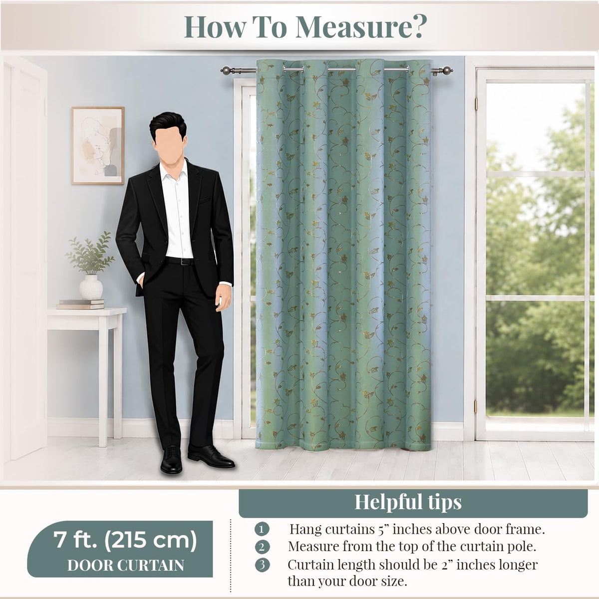 HOKIPO Golden Vine Eyelet Curtains, 7 Feet Long - Sage Green - image 7