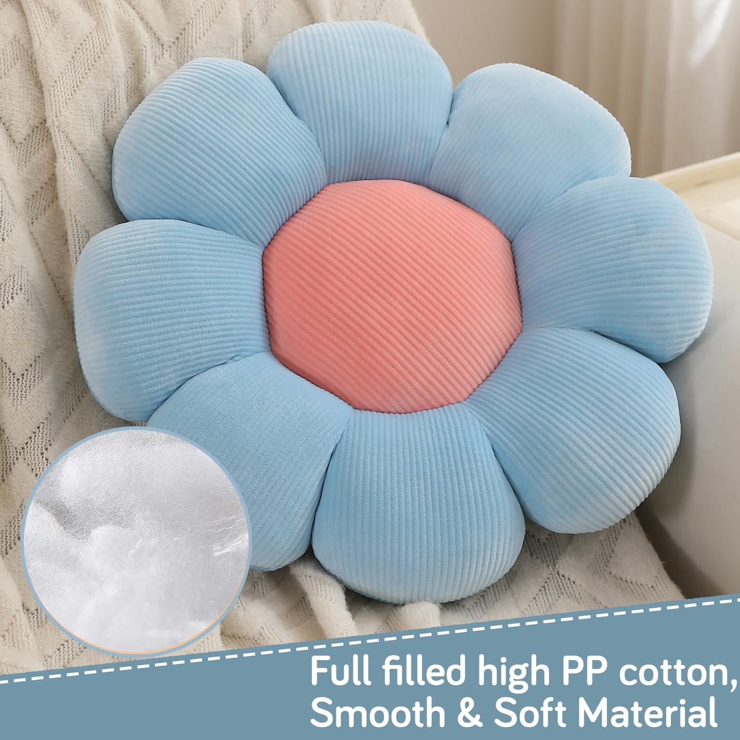 Luxury Flower Plush Decorative Pillow – Ultra-Soft Seating Cushion (42 cm, Soft Blue)