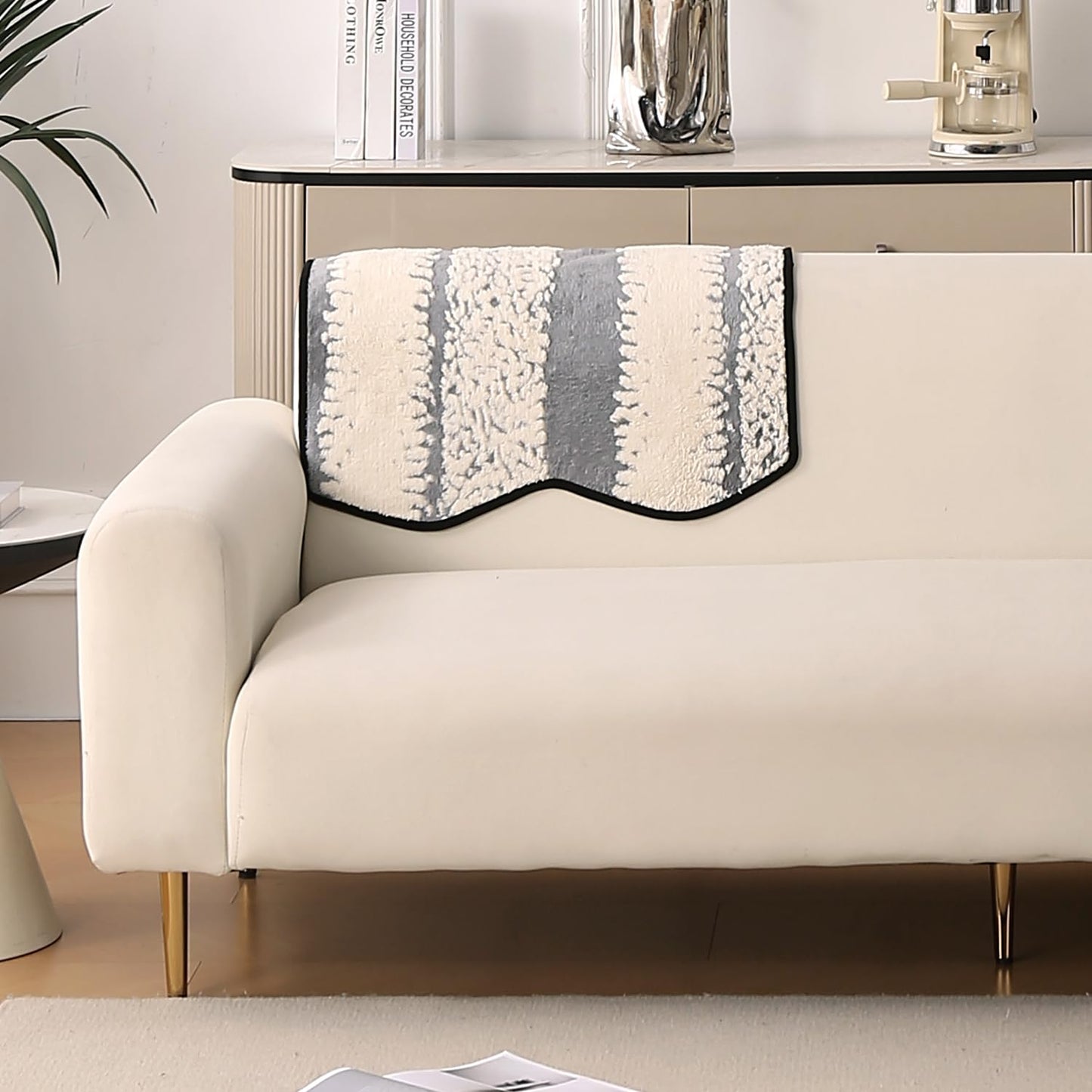 Luxury Wavy Plush Anti-Slip Sofa Cover Mats - Pewter Grey