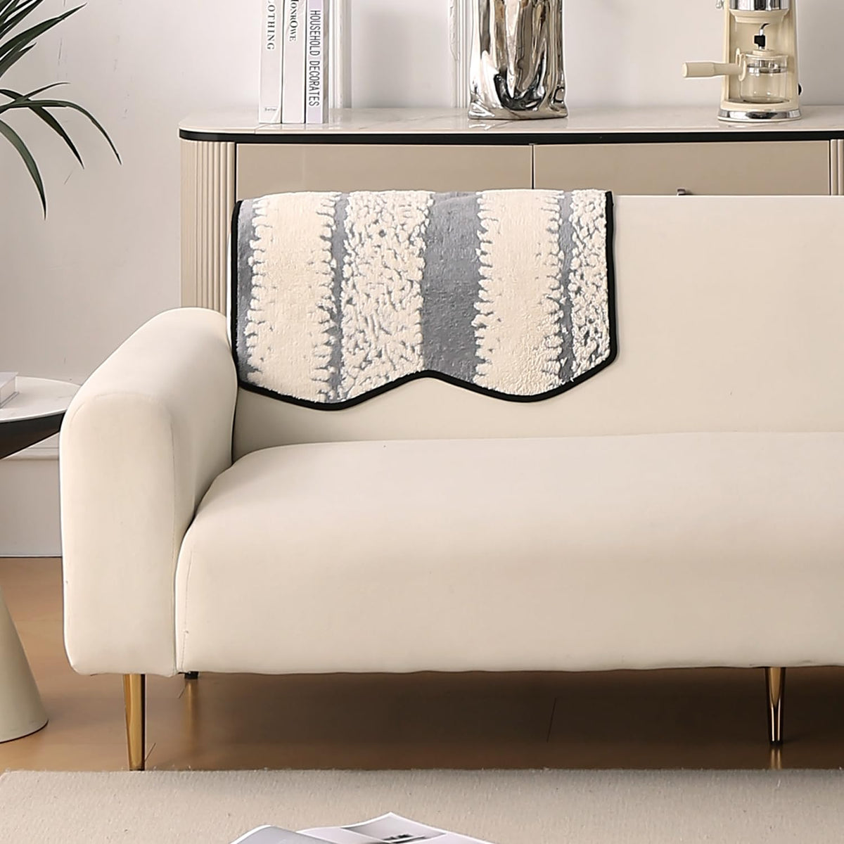 Luxury Wavy Plush Anti-Slip Sofa Cover Mats - Pewter Grey