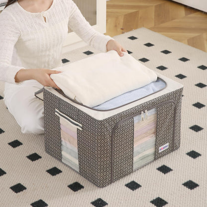 Wardrobe Organizer Storage Box | Foldable Cloth Storage Boxes with Metal Frame & Window | 600D Oxford Fabric, Charcoal Grey