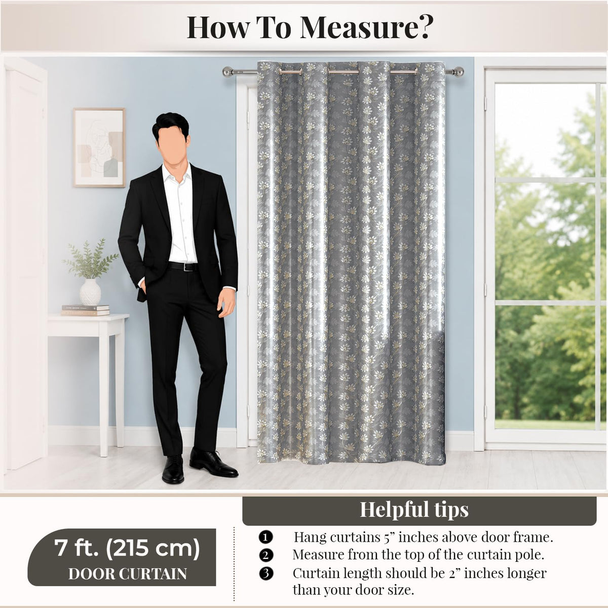 HOKIPO Vogue Shine Eyelet Curtains, 7 Feet Long - Pearl Grey - image 8