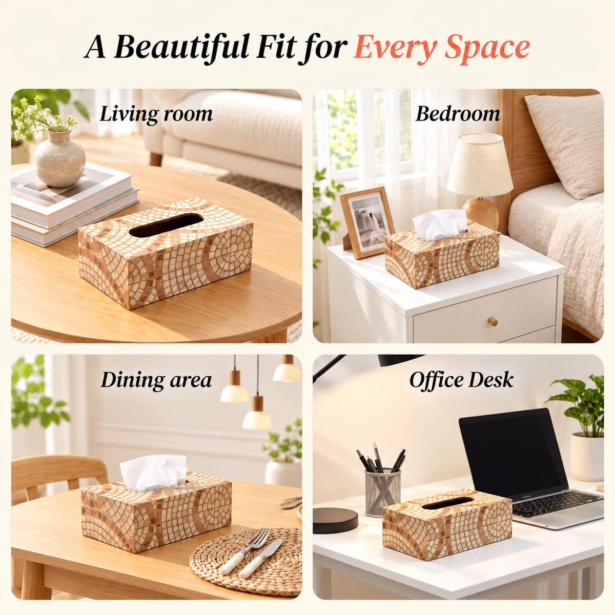 HOKIPO Tissue Box Holder, Rectangle, Engineered Wood, Meher Mosaic - image 2