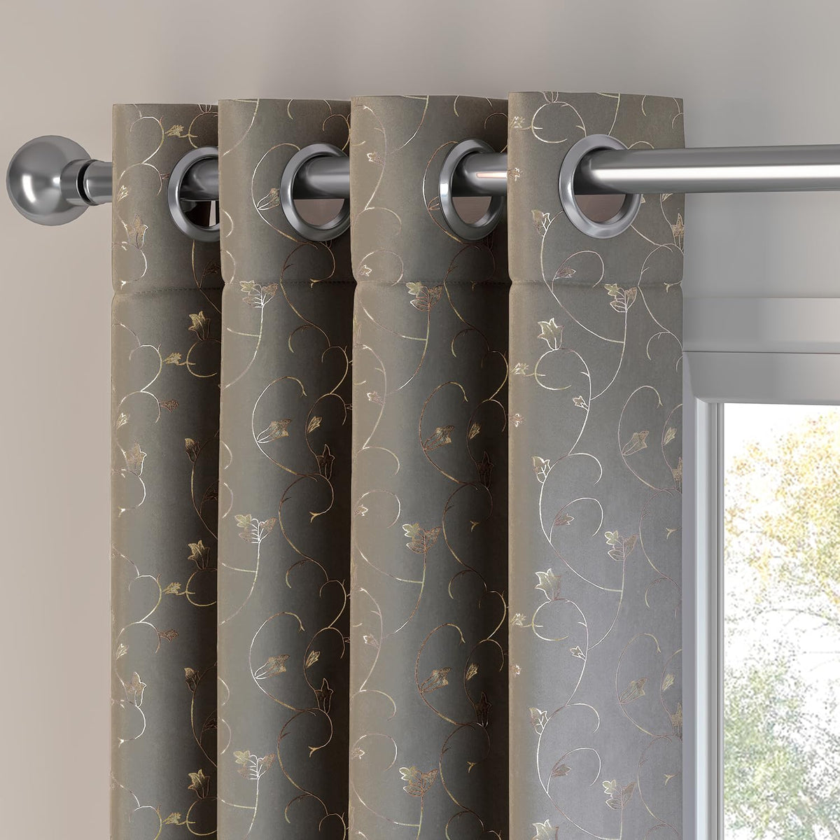 HOKIPO Golden Vine Eyelet Curtains, 7 Feet Long - Ash Grey - image 6