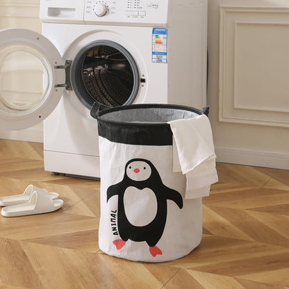 Kids Laundry Basket for Clothes, Toy Storage Bag, Penguin