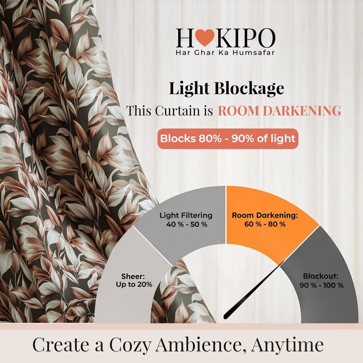 HOKIPO Shade Garden Curtains, 7 Feet Long - Silver Leaf Mocha Brown - image 5