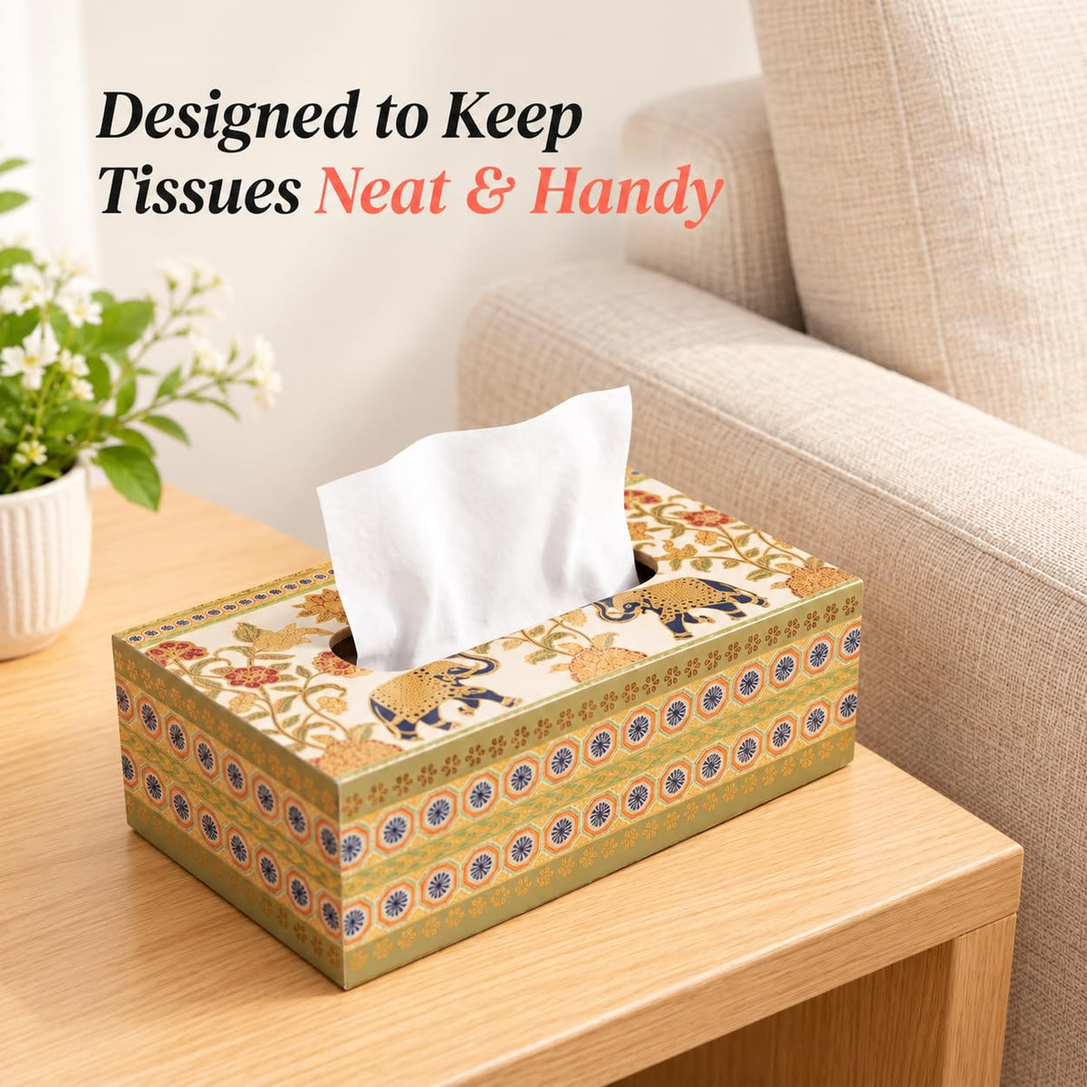HOKIPO Tissue Box Holder, Rectangle, Engineered Wood, Royal Gulistaan - image 5