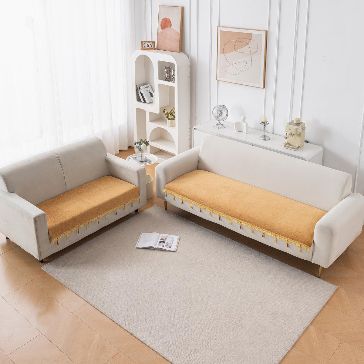 Serenity Tassel Chenille Sofa Cover with Tassel – Sunlit Amber